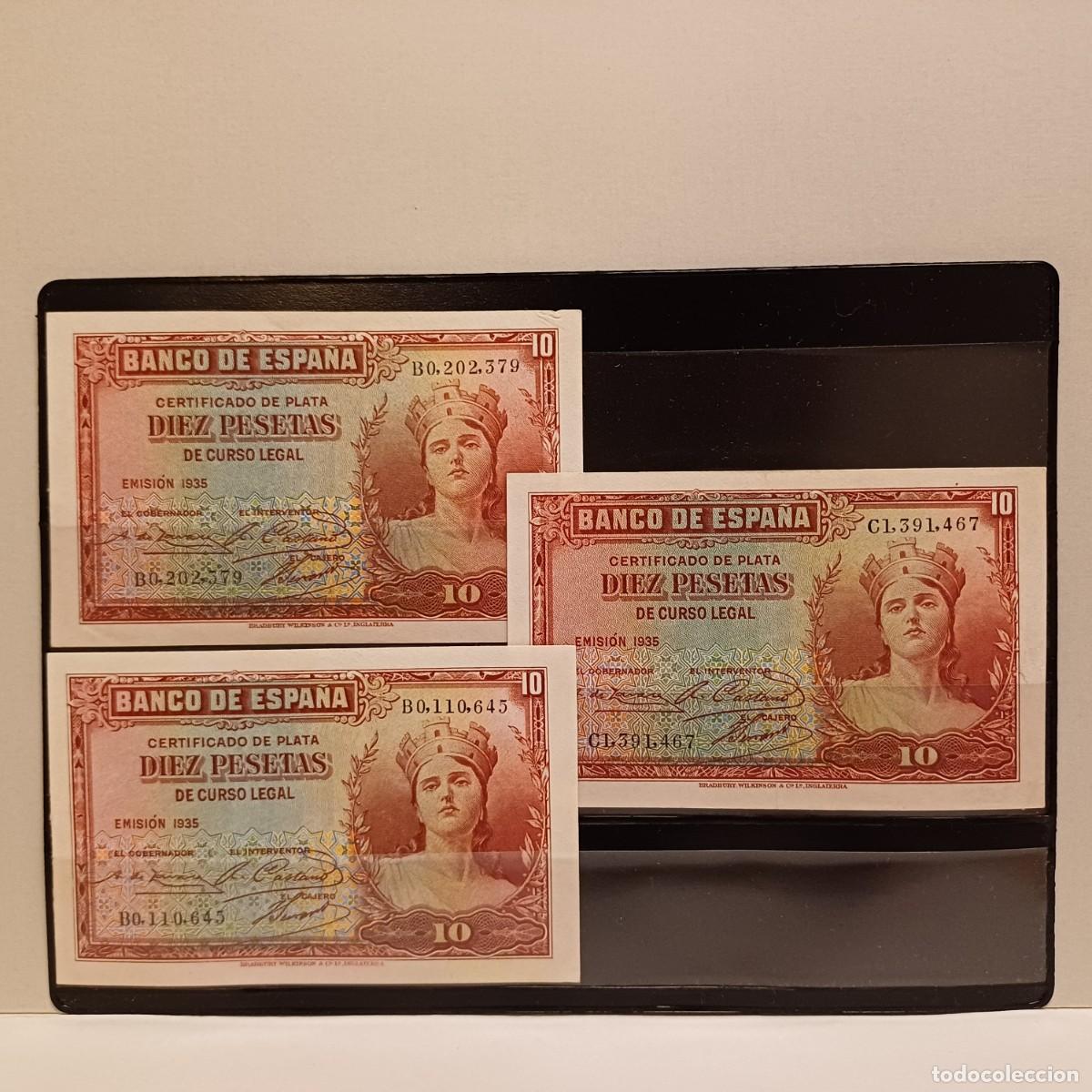 Billetes espa&ntilde;oles: 3 billetes de 10 pesetas 1935 Banco de Espa&ntilde;a. EBC