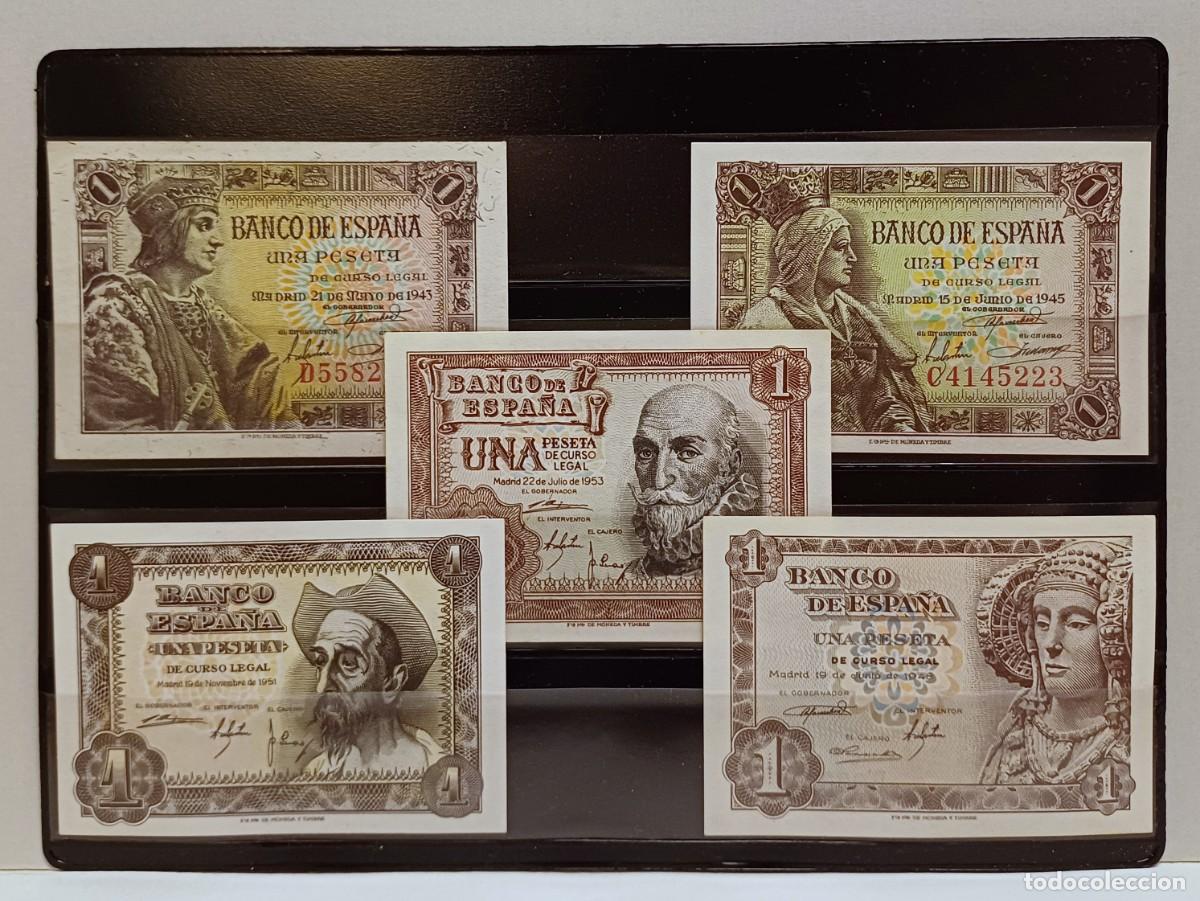 Billetes espa&ntilde;oles: 5 billetes de 1 peseta Banco de Espa&ntilde;a. SC