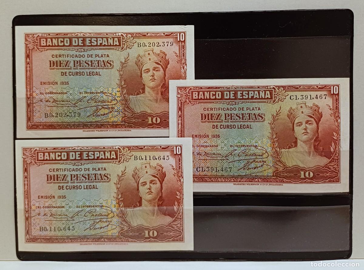 Billetes espa&ntilde;oles: 3 billetes de 10 pesetas 1935 Banco de Espa&ntilde;a. EBC
