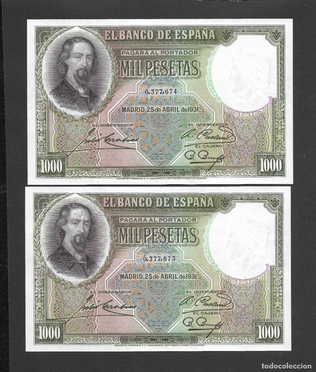 Banconote spagnole: PAREJA CORRELATIVA 1000 PESETAS 1931 SIN SERIE S/C