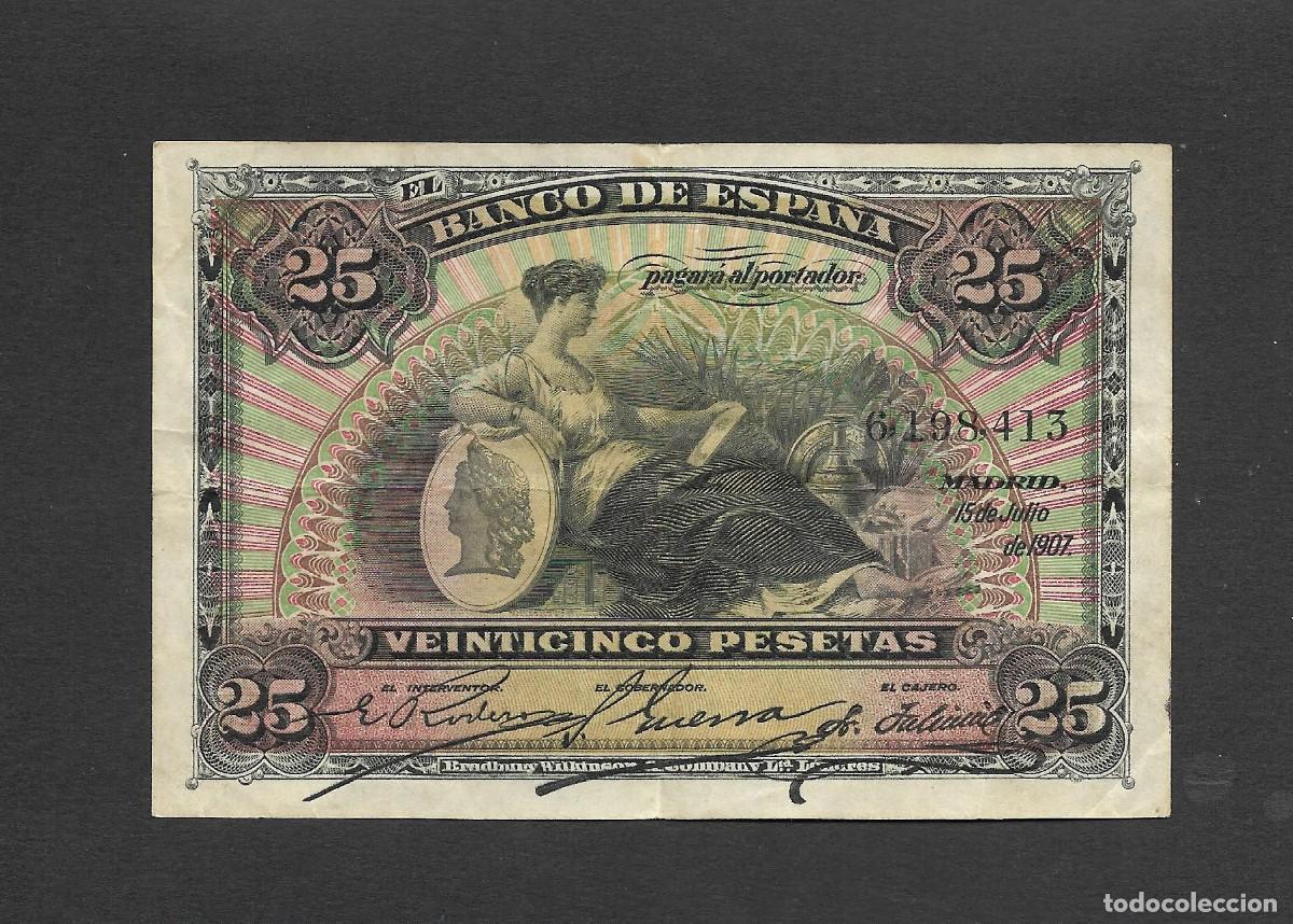Notas espanholas: 25 PESETAS 1907 SIN SERIE MBC