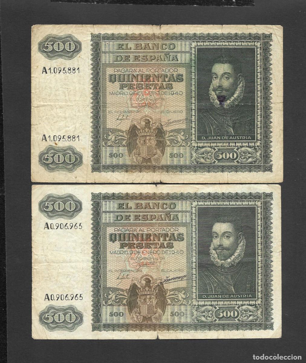 Billetes espa&ntilde;oles: 2 BILLETES 500 PESETAS 1940 SERIE A MBC-