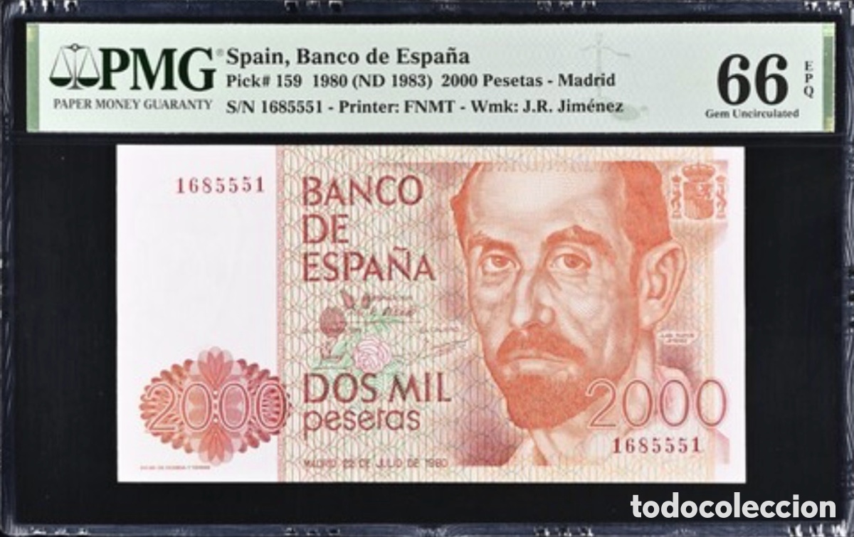 Billetes espa&ntilde;oles: Billete 2000 Pesetas 1980 PMG 66 Sin Serie
