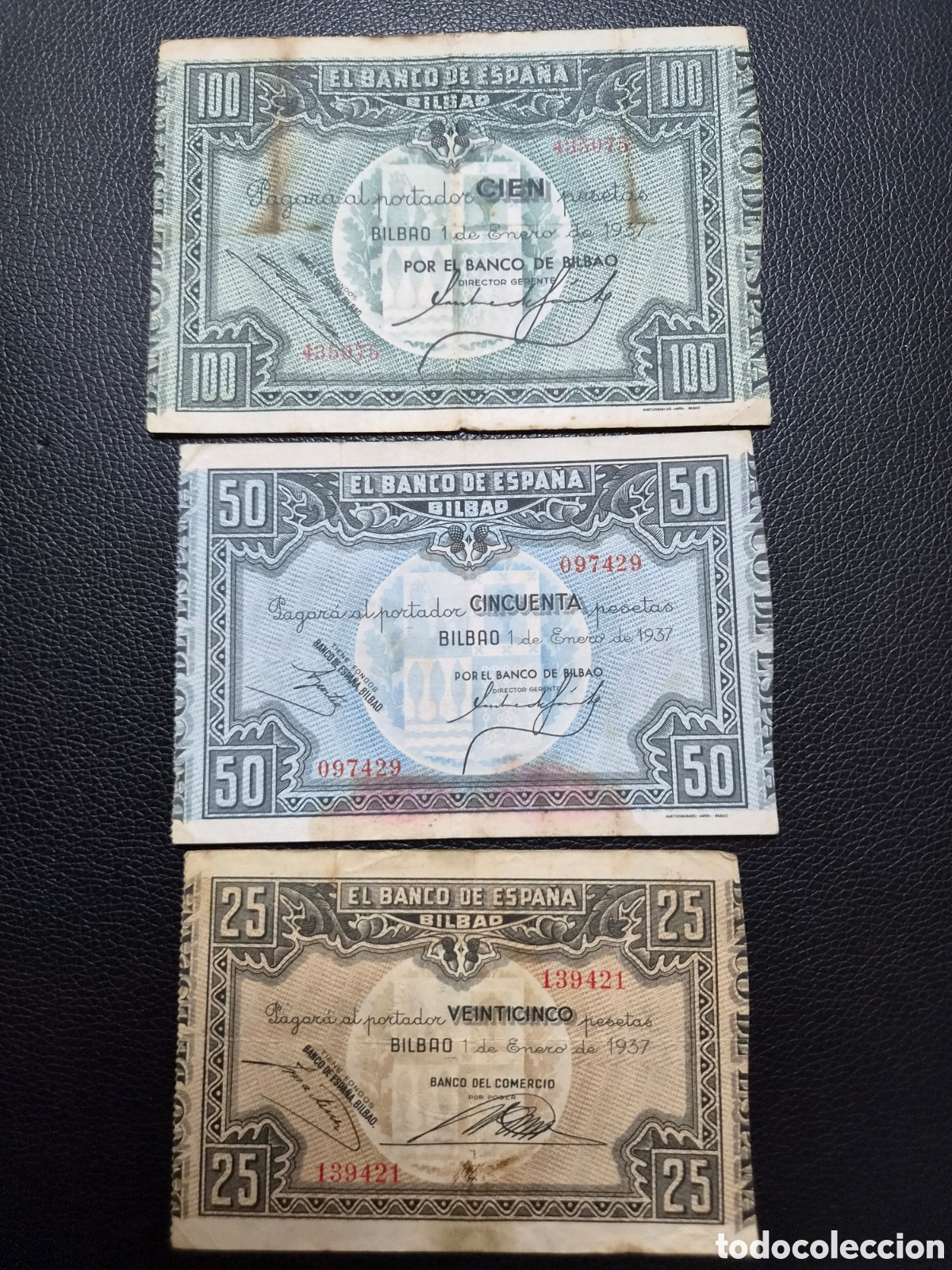 Banconote spagnole: Lote 100 50 y 25 pesetas 1937 Bilbao