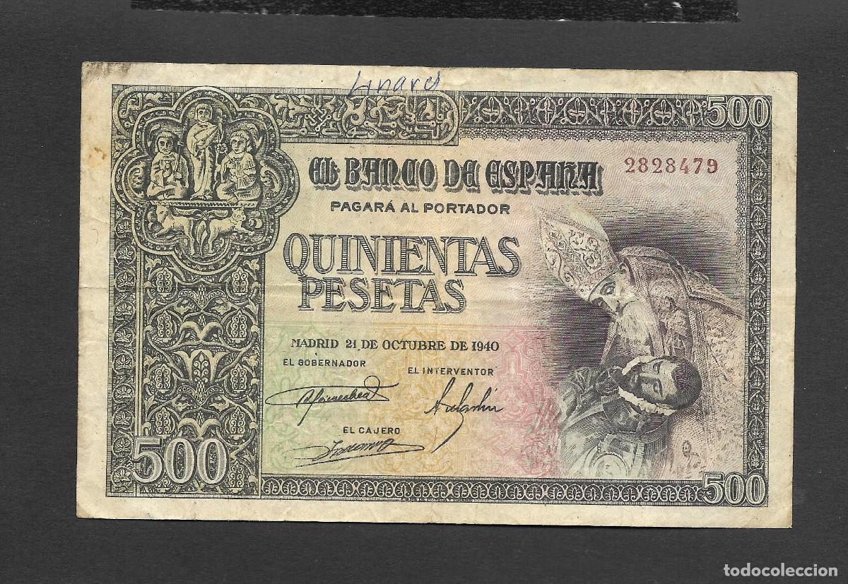 Billetes espa&ntilde;oles: 500 PESETAS 1940 SIN SERIE MBC-