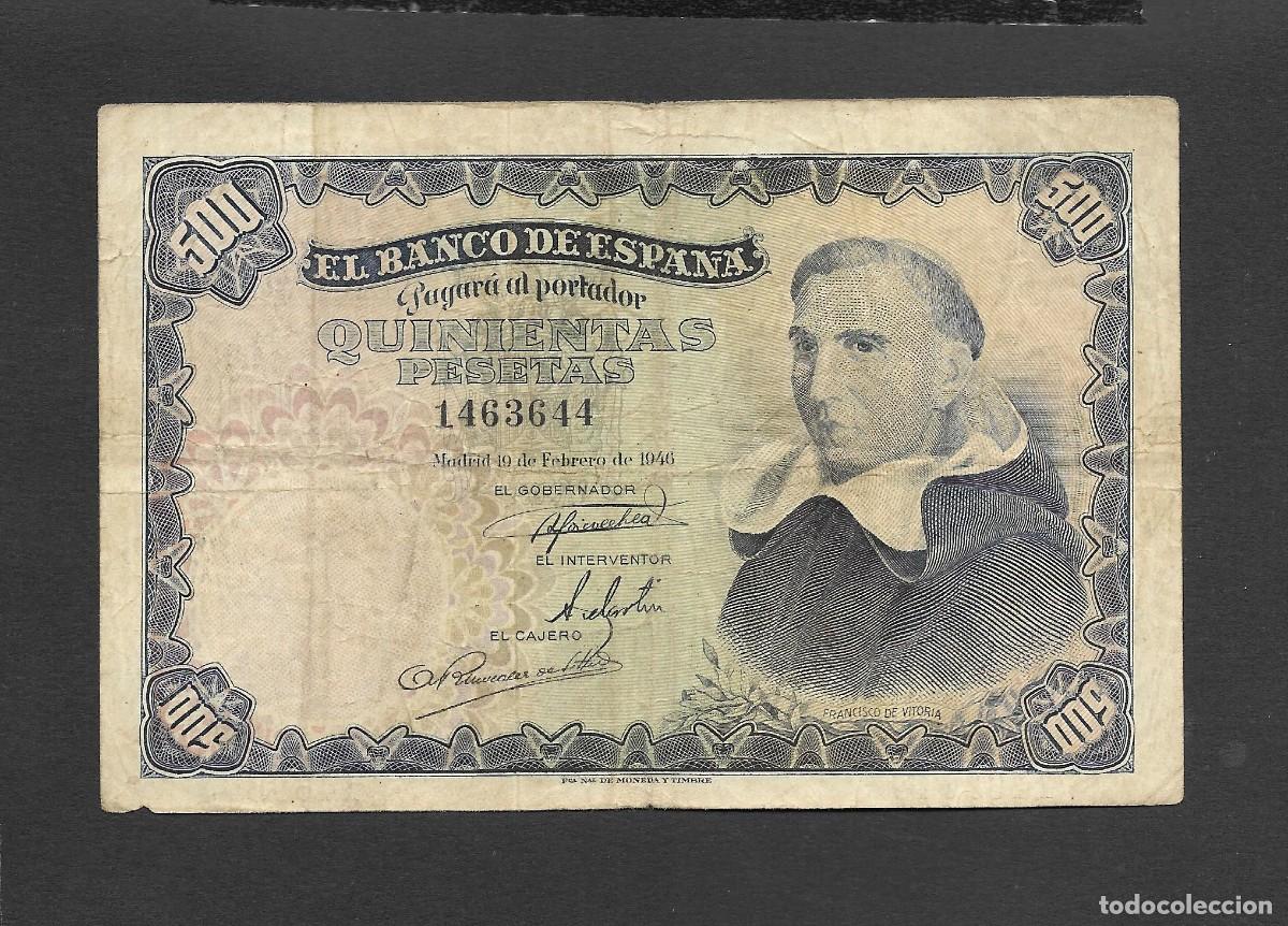 Billetes espa&ntilde;oles: 500 PESETAS 1946 SIN SERIE MBC-