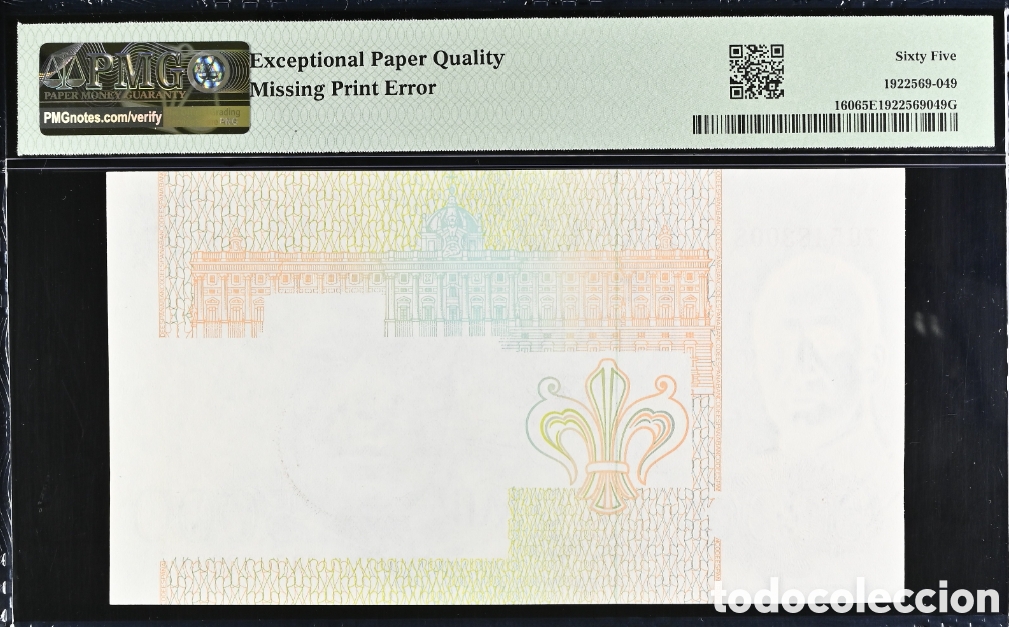 Billetes espa&ntilde;oles: Billete 5000 PESETAS 1979 -JUAN CARLOS I- PMG 65 EPQ, error de impresi&oacute;n en reverso