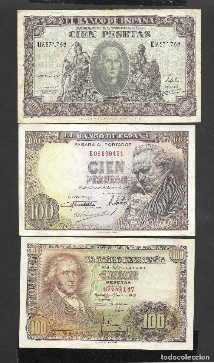 Billetes espa&ntilde;oles: 3 BILLETES 100 PESETAS 1940-1946-1948 MBC