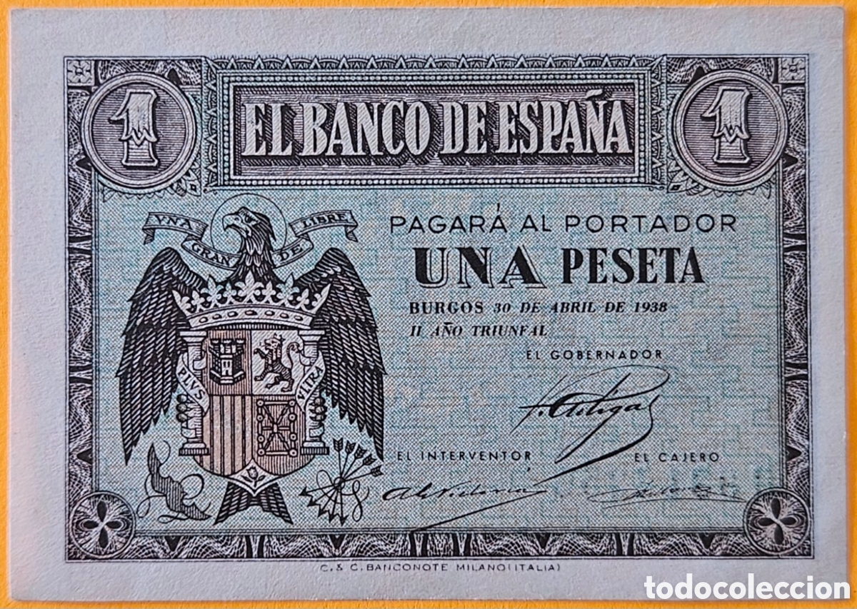 Billetes espa&ntilde;oles: ESPA&Ntilde;A, 1 PESETA, 1938. NUEVO.