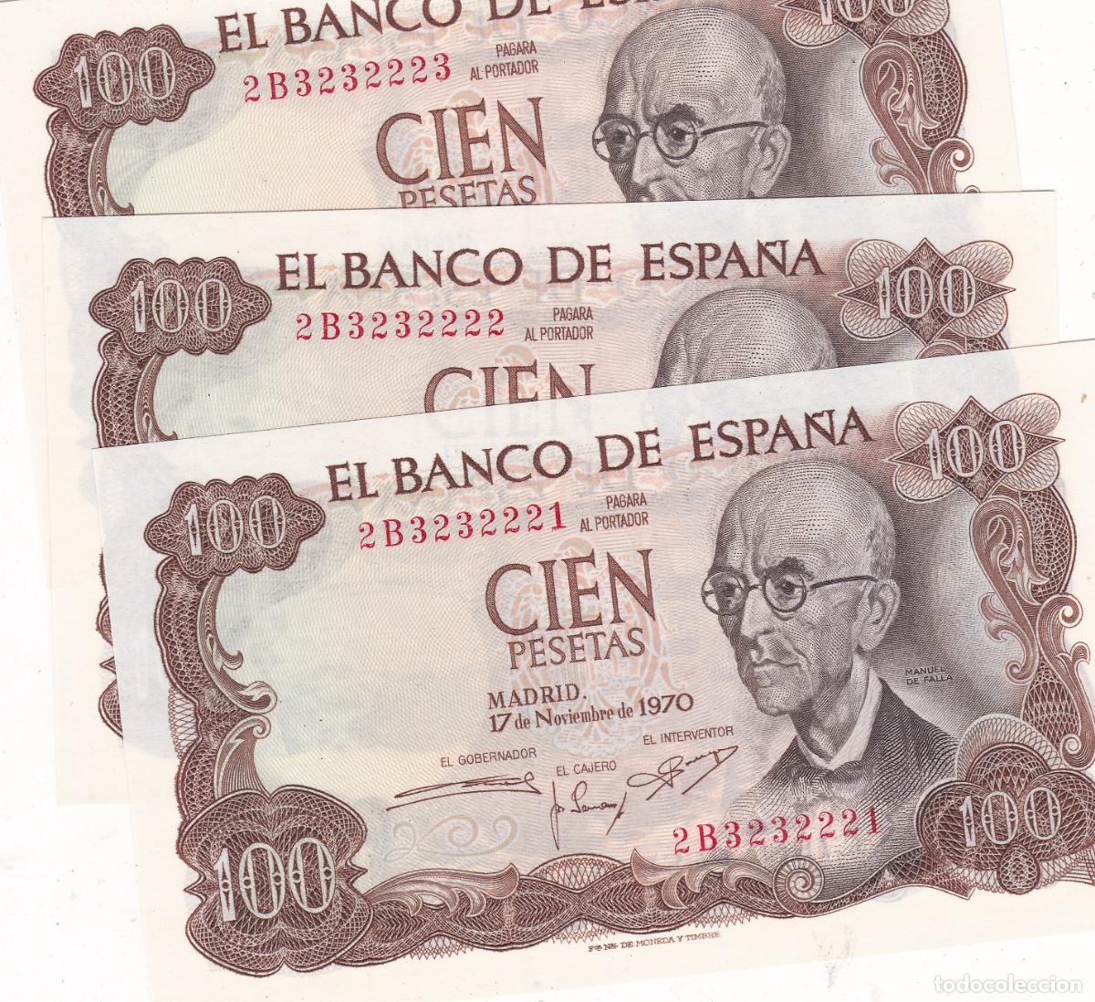 Notas espanholas: SS27- Falla 100 ptas x 3 BILLETES Numeracion Consecutiva SIN CIRCULAR