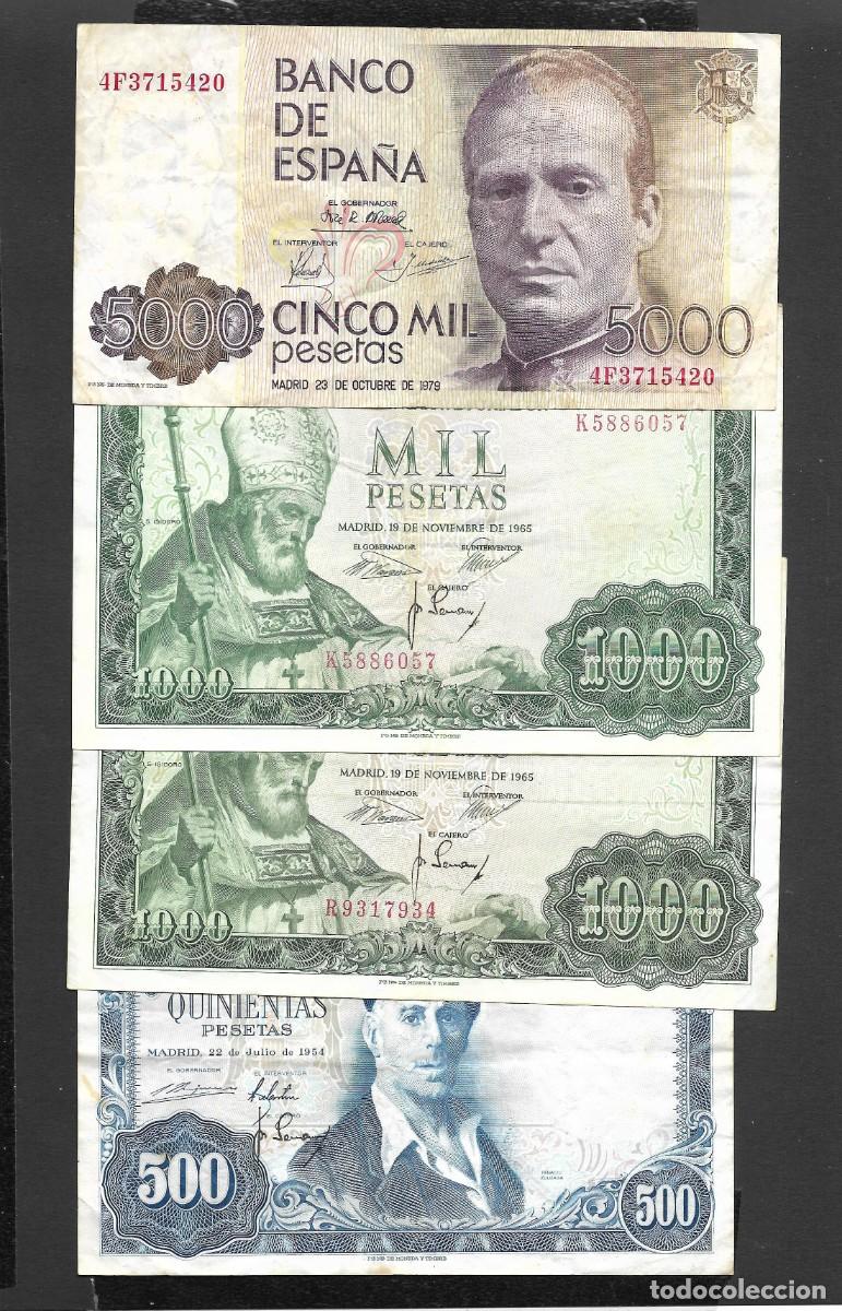 Billetes espa&ntilde;oles: 4 BILLETES 500-(2) 1000 Y 5000 PESETAS 1954-1965-1979 MBC