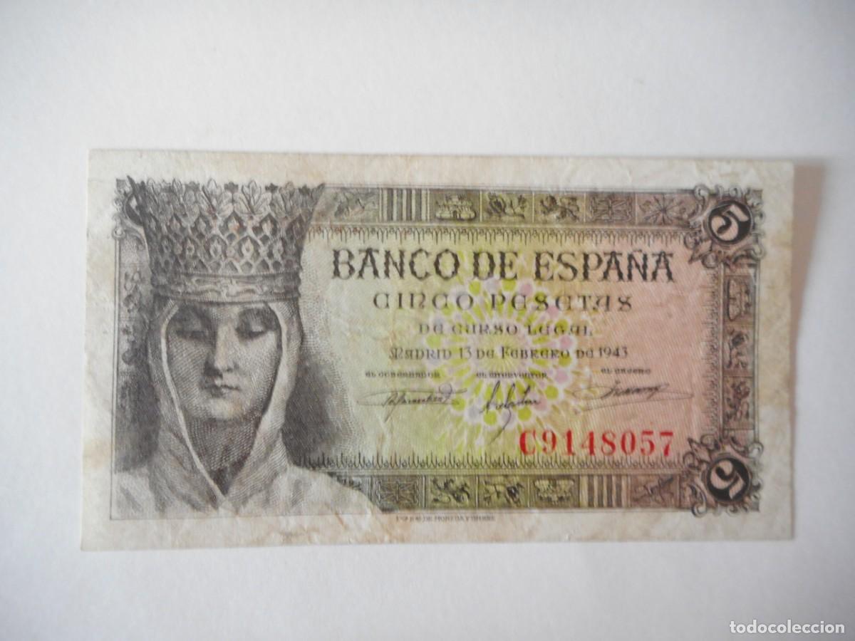 Billetes espa&ntilde;oles: 5 PESETAS FEBRERO 1943 / MBC+