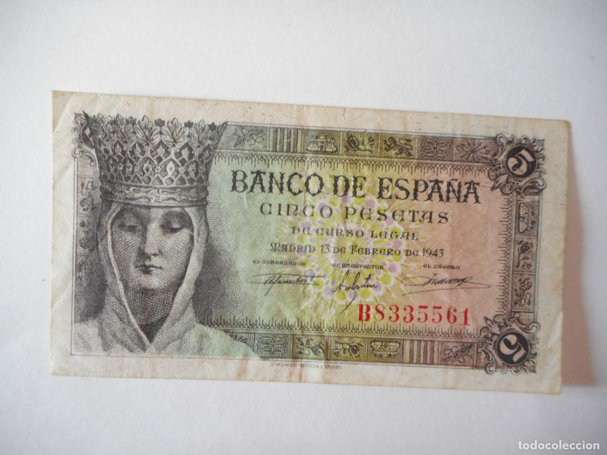 Billetes espa&ntilde;oles: 5 PESETAS FEBRERO 1943 / MBC+
