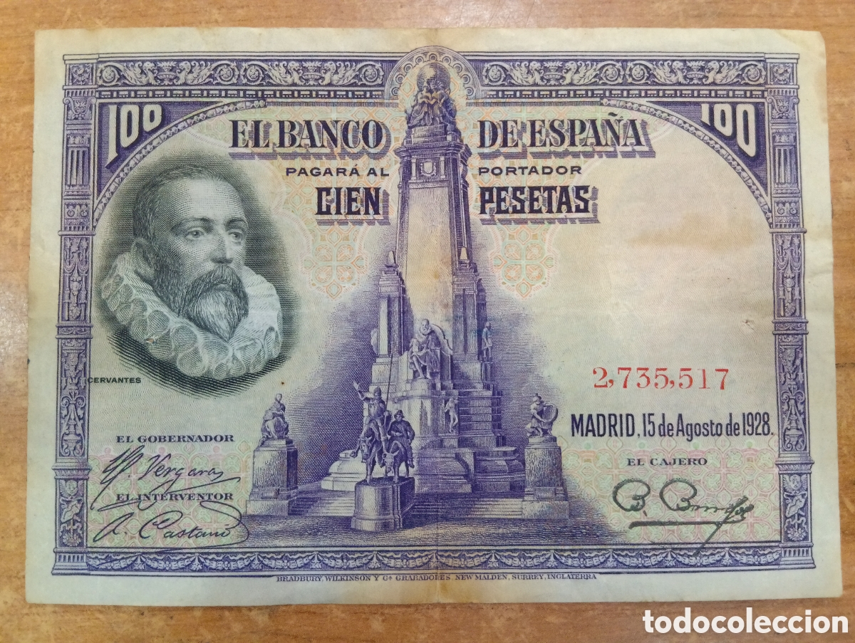Billetes espa&ntilde;oles: Billete de 100 pesetas. Banco de Espa&ntilde;a 1928