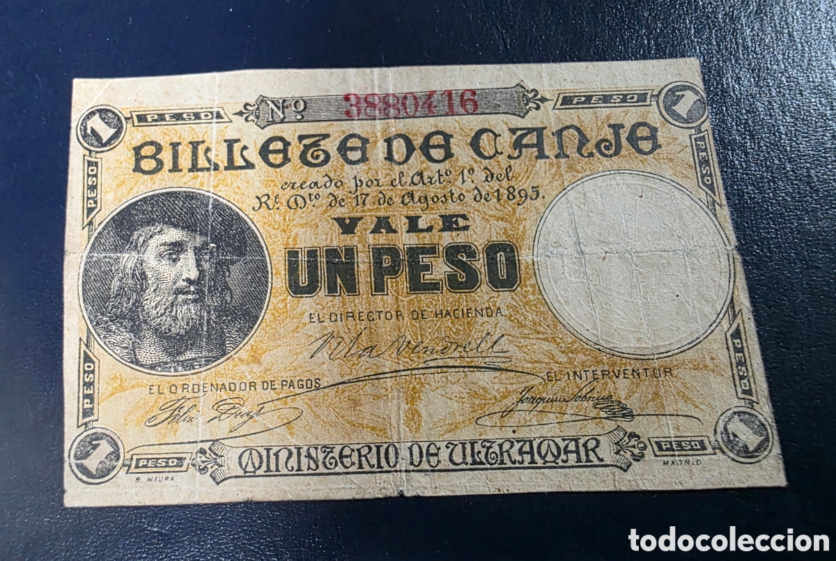 Billetes espa&ntilde;oles: Billete de 1 peso de Puerto Rico de 1895 Ultramar