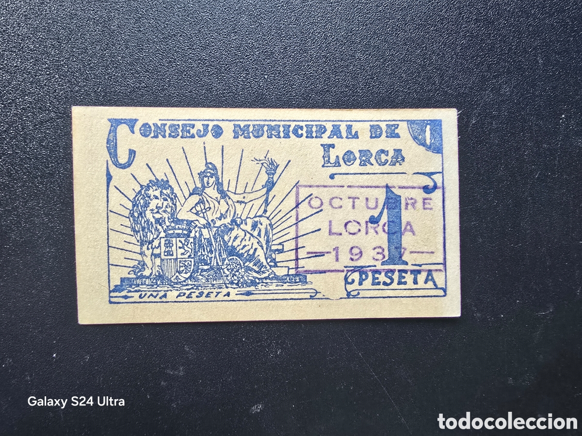 Billetes espa&ntilde;oles: 1 PESETA DE 1937......CONSEJO MUNICIPAL DE LORCA......PRECIOSO......ES EL DE LAS FOTOS