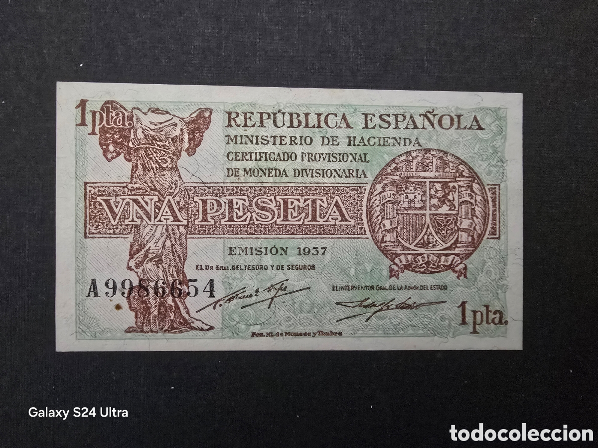 Billetes espa&ntilde;oles: 1 PESETA DE 1937.....SERIE A.....REPUBLICA ......PRECIOSO......ES EL DE LAS FOTOS