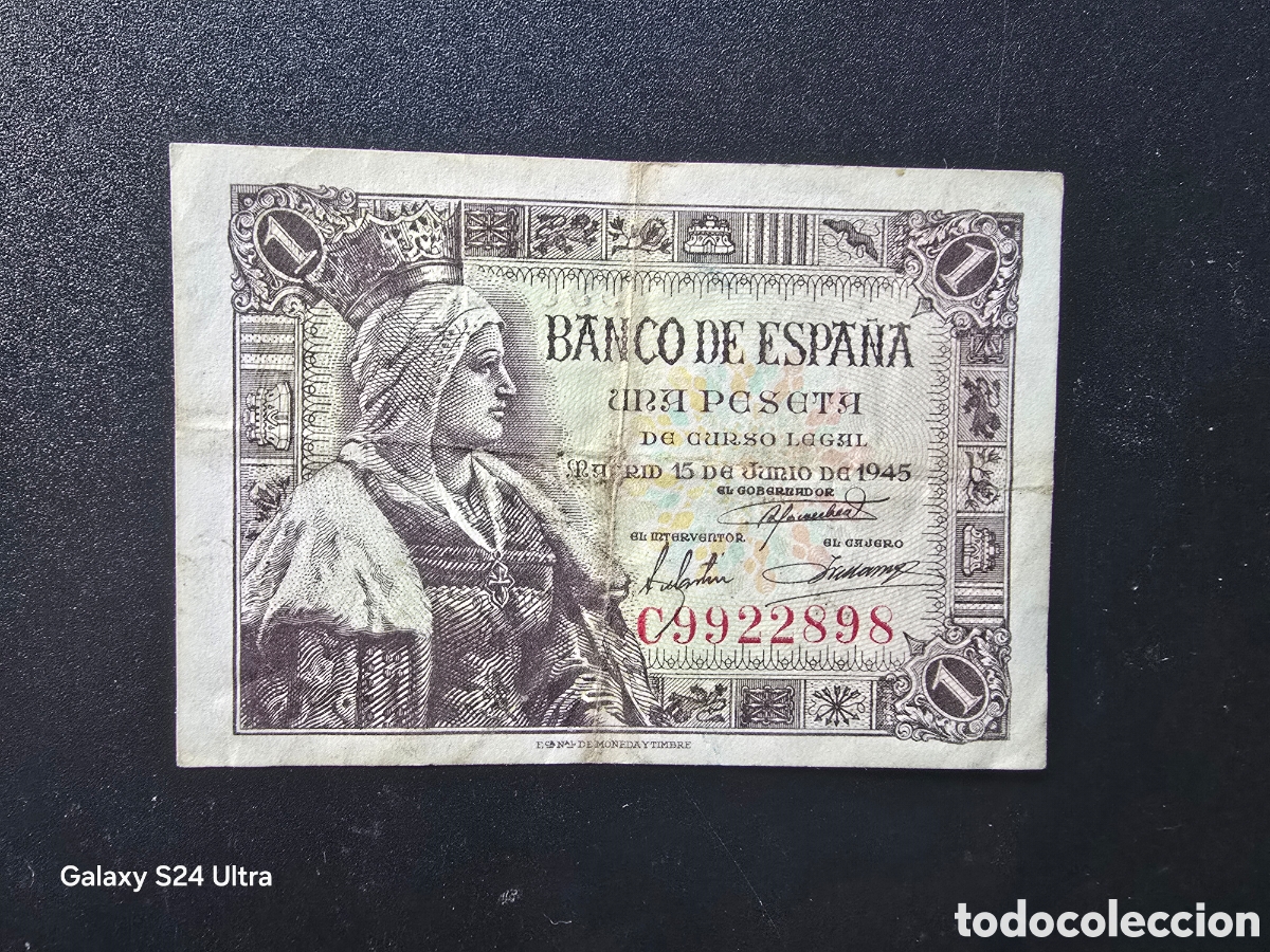 Billetes espa&ntilde;oles: 1 PESETA DE 1945..... SERIE C ......BONITO......ES EL DE LAS FOTOS