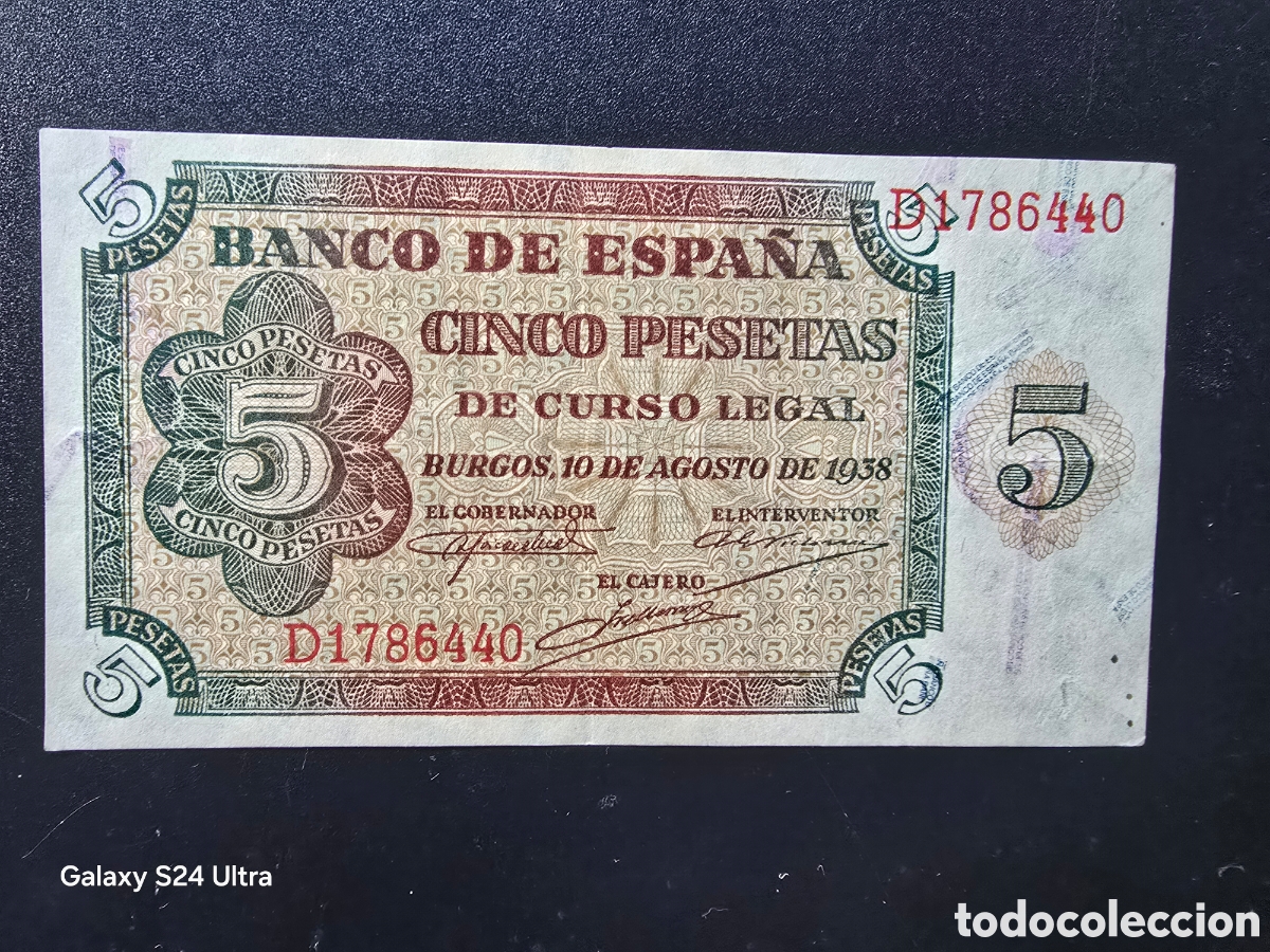 Billetes espa&ntilde;oles: 5 PESETAS DE 1938..... SERIE D.....PRECIOSO Y MUY ESCASO EN ESTE ESTADO......ES EL DE LAS FOTOS
