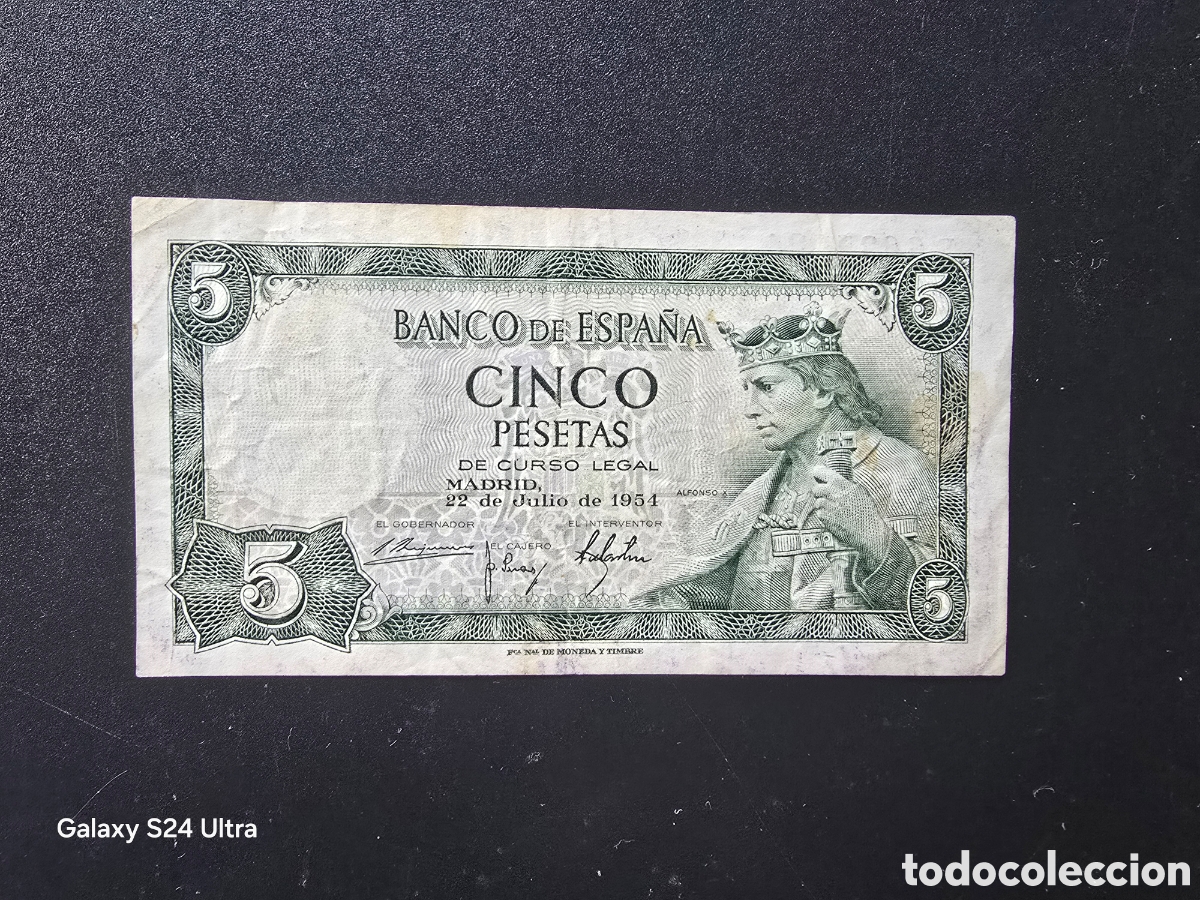 Billetes espa&ntilde;oles: 5 PESETAS DE 1954..... SERIE R......BONITO ......ES EL DE LAS FOTOS