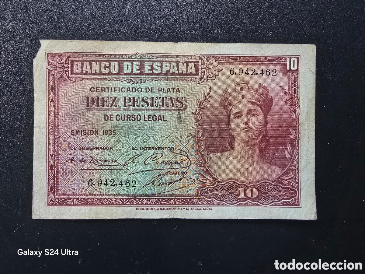 Billetes espa&ntilde;oles: 10 PESETAS DE 1935..... SIN SERIE ......BONITO ......ES EL DE LAS FOTOS