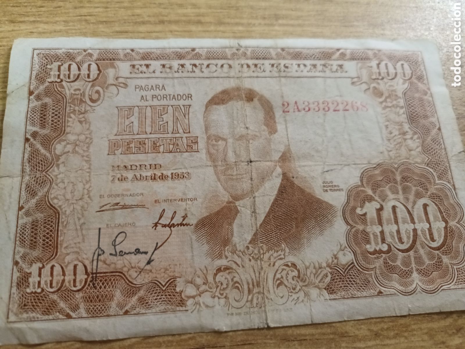 Billetes espa&ntilde;oles: BILLETE DE 100 PESETAS DEL 7 DE ABRIL DE 1953