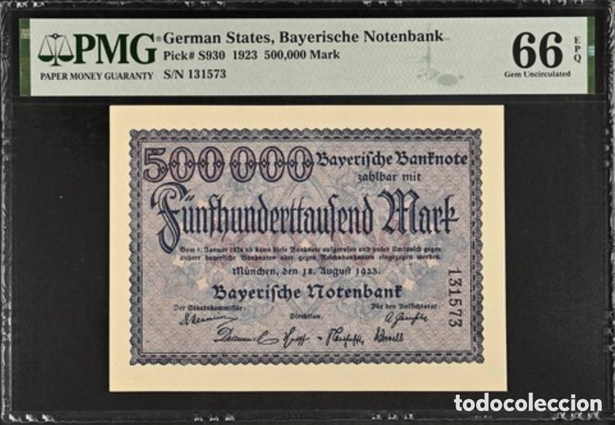 Billetes espa&ntilde;oles: Billete Alemania 500000 marcos 1923 PMG 66 p S930