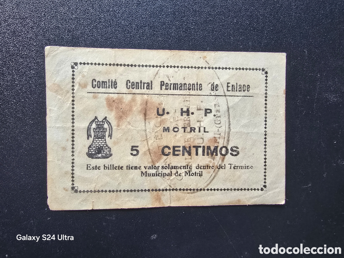 Billetes espa&ntilde;oles: 5 CENTIMOS U.H.P....MOTRIL......MUY BONITO....ES EL DE LAS FOTOS