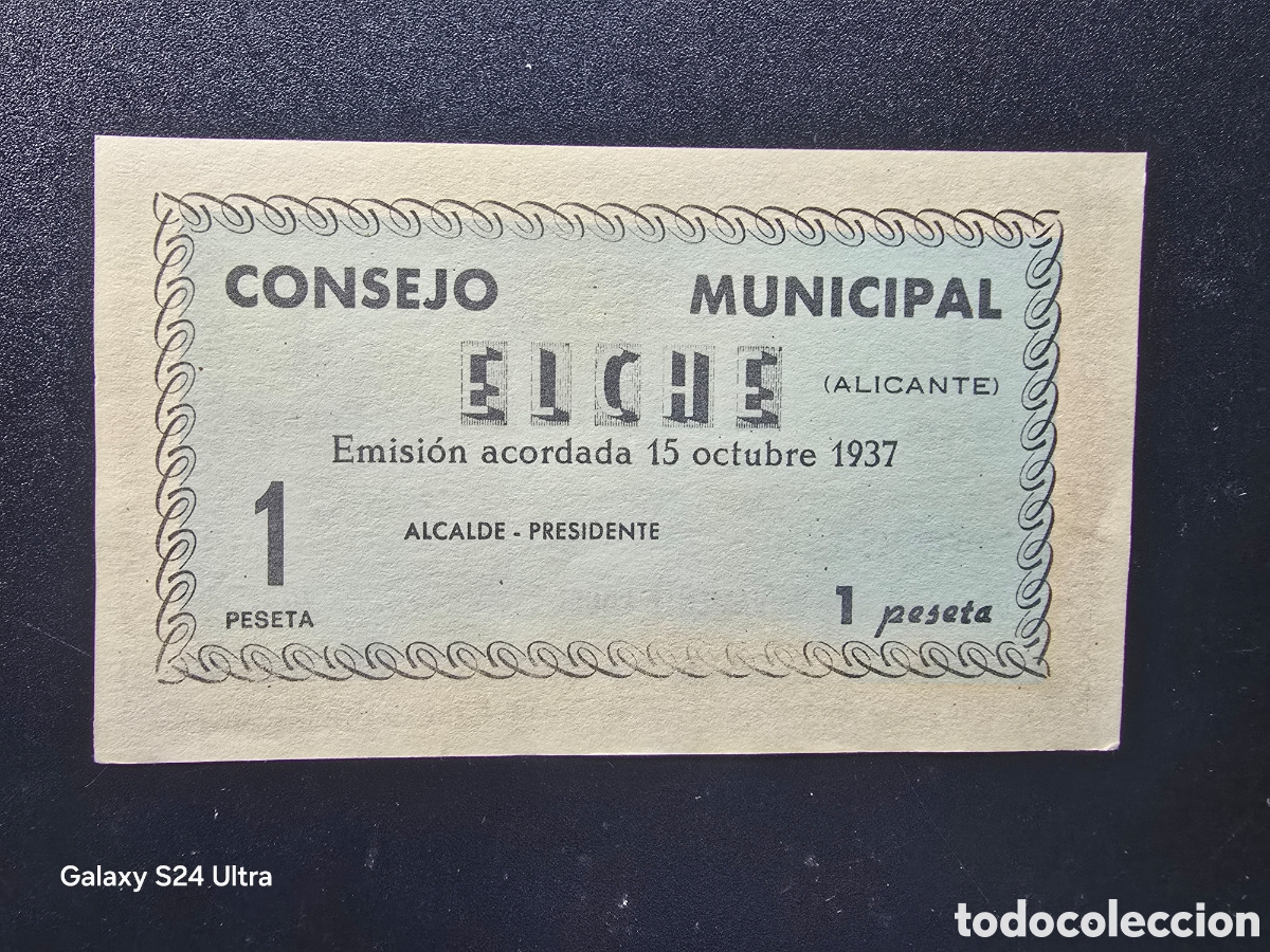 Billetes espa&ntilde;oles: 1 PESETA DE 1937.....CONSEJO MUNICIPAL DE ELCHE....PRECIOSO....ES EL DE LAS FOTOS