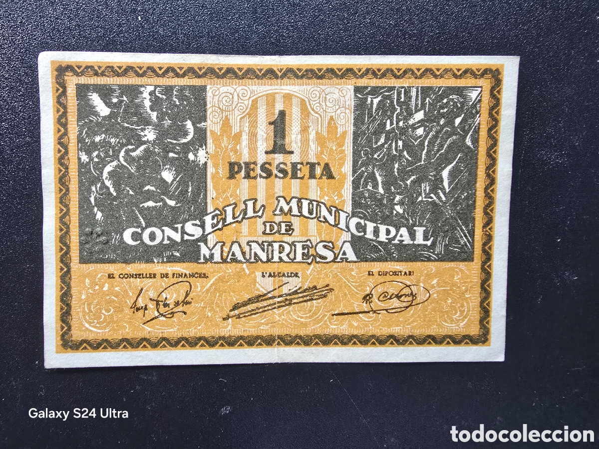 Billetes espa&ntilde;oles: 1 PESETA DE 1937.....CONSEJO MUNICIPAL DE MANRESA.....PRECIOSO.....ES EL DE LAS FOTOS