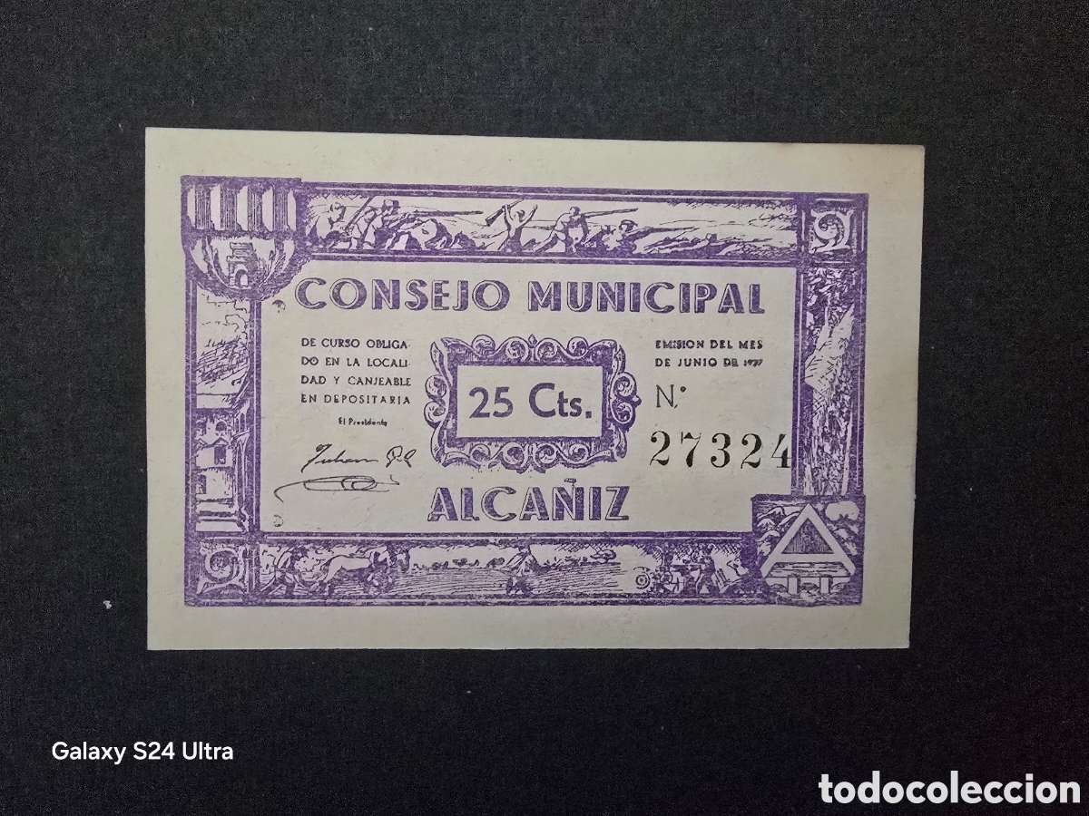Billetes espa&ntilde;oles: 25 C&Eacute;NTIMOS DE 1937.....CONSEJO MUNICIPAL DE ALCA&Ntilde;IZ.....PRECIOSO.....ES EL DE LAS FOTOS
