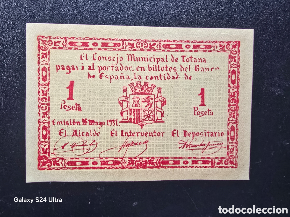 Billetes espa&ntilde;oles: 1 PESETA DE 1937 .....CONSEJO MUNICIPAL DE TOTANA....PRECIOSO..... EL DE LAS FOTOS