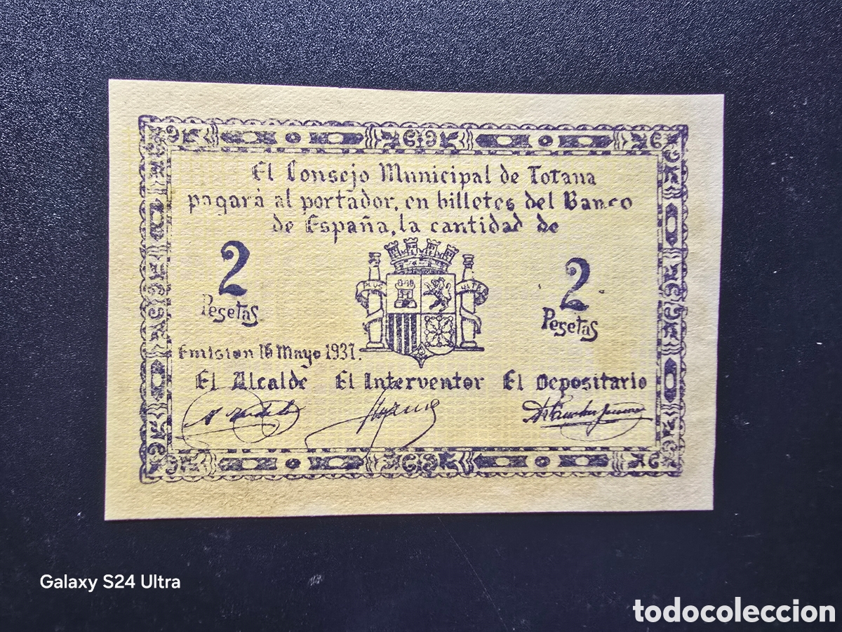 Billetes espa&ntilde;oles: 2 PESETAS DE 1937 .....CONSEJO MUNICIPAL DE TOTANA....PRECIOSO..... EL DE LAS FOTOS