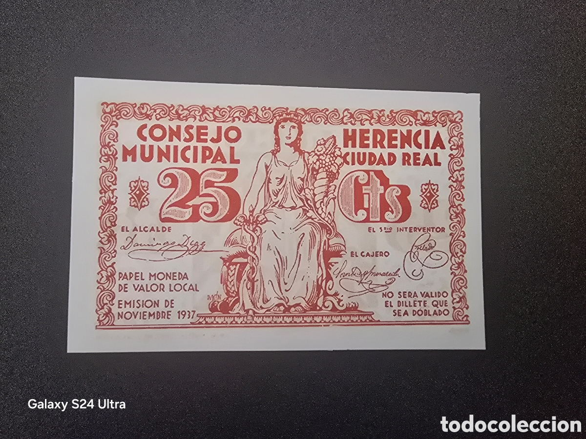 Billetes espa&ntilde;oles: 25 C&Eacute;NTIMOS .....CONSEJO MUNICIPAL DE HERENCIA (CIUDAD REAL).....SIN CIRCULAR..... EL DE LAS FOTOS