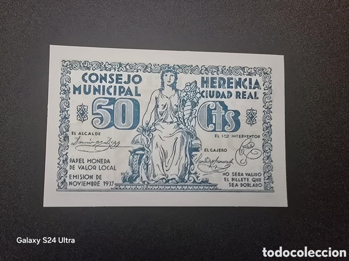 Billetes espa&ntilde;oles: 50 C&Eacute;NTIMOS .....CONSEJO MUNICIPAL DE HERENCIA (CIUDAD REAL).....SIN CIRCULAR..... EL DE LAS FOTOS