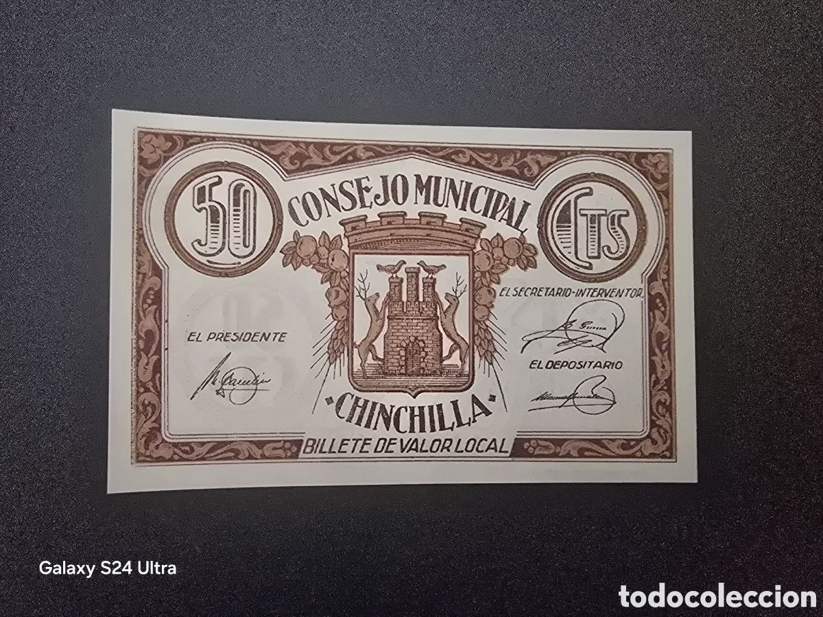 Billetes espa&ntilde;oles: 50 C&Eacute;NTIMOS .....CONSEJO MUNICIPAL DE CHINCHILLA.....SIN CIRCULAR..... EL DE LAS FOTOS