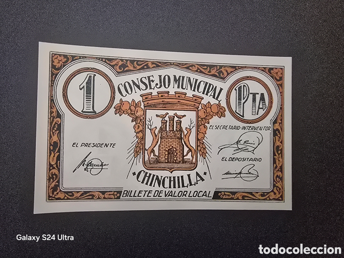 Billetes espa&ntilde;oles: 1 PESETA .....CONSEJO MUNICIPAL DE CHINCHILLA.....SIN CIRCULAR..... EL DE LAS FOTOS