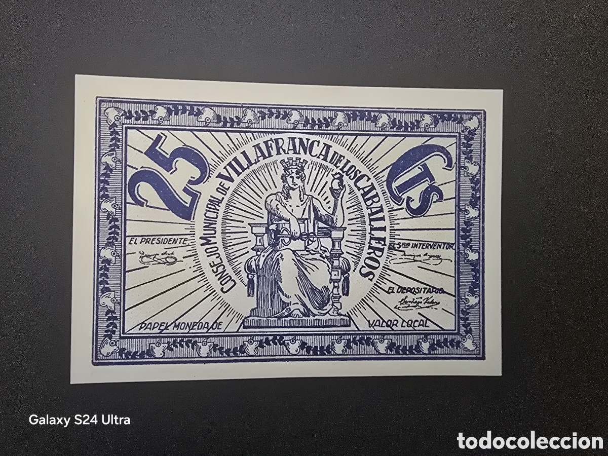 Billetes espa&ntilde;oles: 25 C&Eacute;NTIMOS...CONSEJO MUNICIPAL DE VILLAFRANCA DE LOS CABALLEROS...SIN CIRCULAR..... EL DE LAS FOTOS