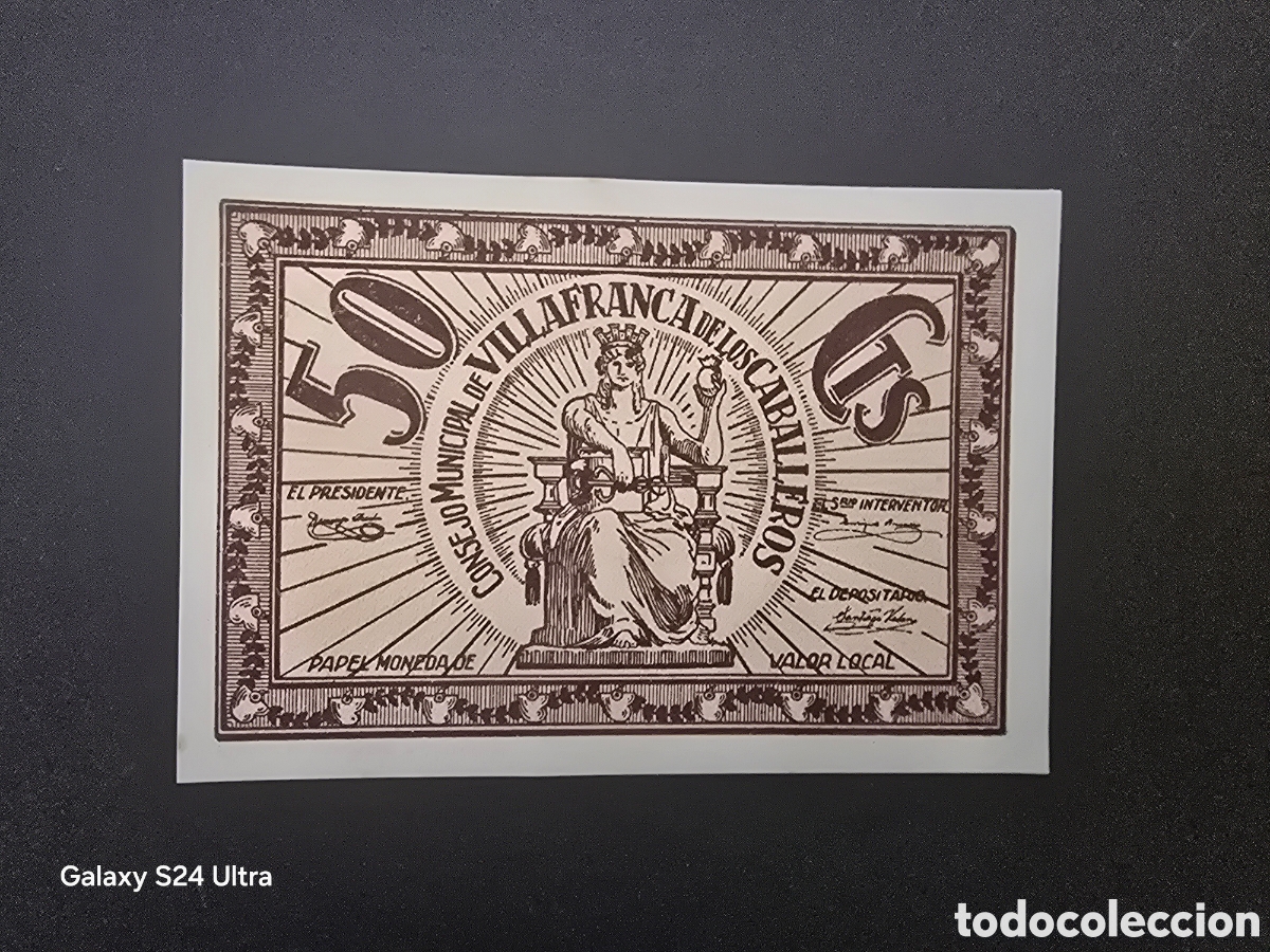Billetes espa&ntilde;oles: 50 C&Eacute;NTIMOS...CONSEJO MUNICIPAL DE VILLAFRANCA DE LOS CABALLEROS...SIN CIRCULAR..... EL DE LAS FOTOS