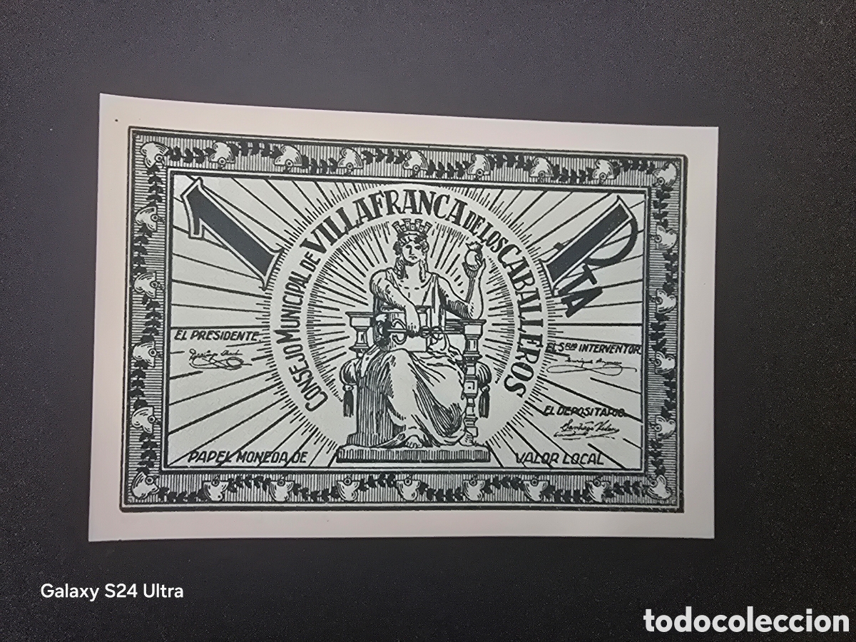 Billetes espa&ntilde;oles: 1 PESETA...CONSEJO MUNICIPAL DE VILLAFRANCA DE LOS CABALLEROS...SIN CIRCULAR..... EL DE LAS FOTOS