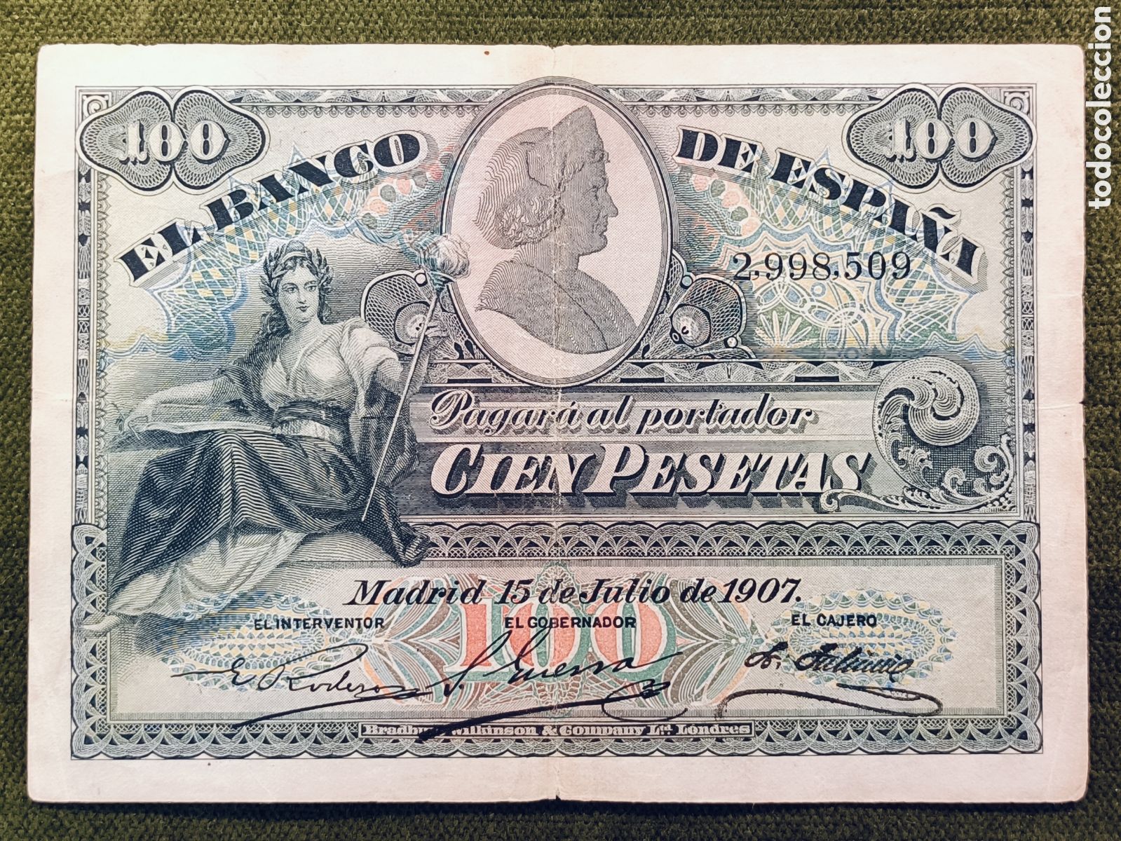 Billetes espa&ntilde;oles: BILLETE CLASICO DE 100 PESETAS DEL A&Ntilde;O 1907 SIN SERIE (DIFICIL)