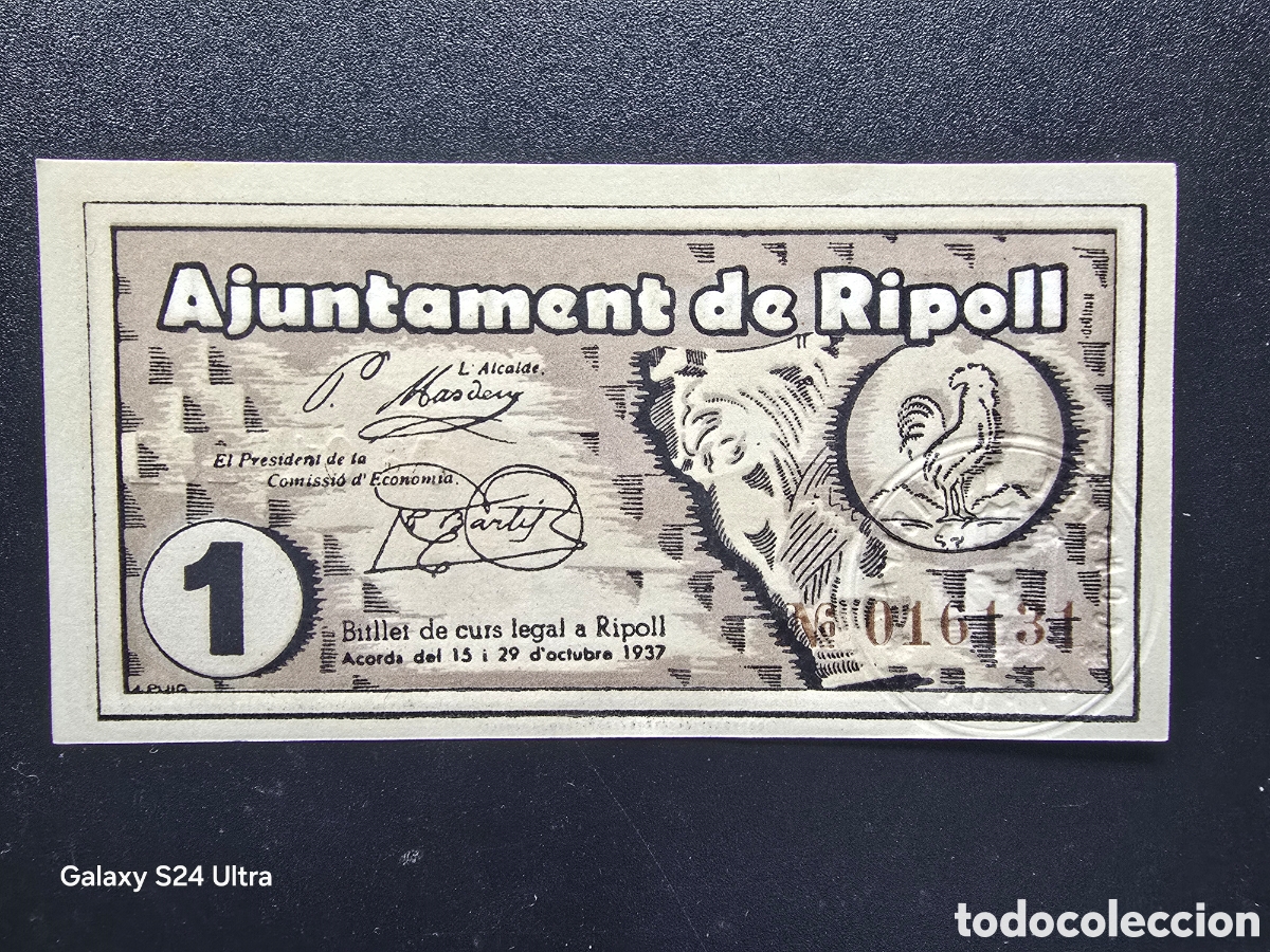 Billets espagnols: 1 PESETA ....AJUNTAMENT DE RIPOLL .....SIN CIRCULAR..... ES EL DE LAS FOTOS