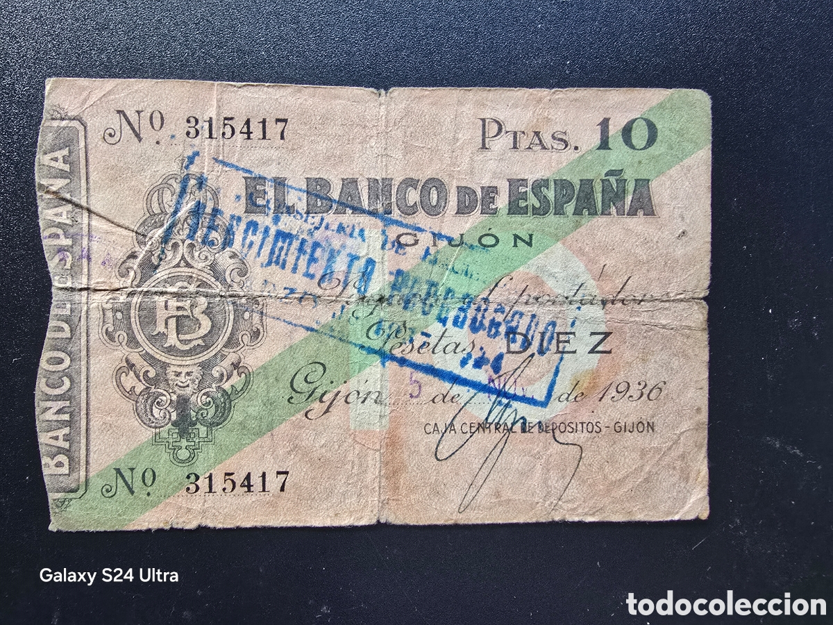 Billetes espa&ntilde;oles: 10 PESETAS DE 1936.....BANCO DE ESPA&Ntilde;A EN GIJON.....MUY ESCASO Y BONITO....ES EL DE LAS FOTOS