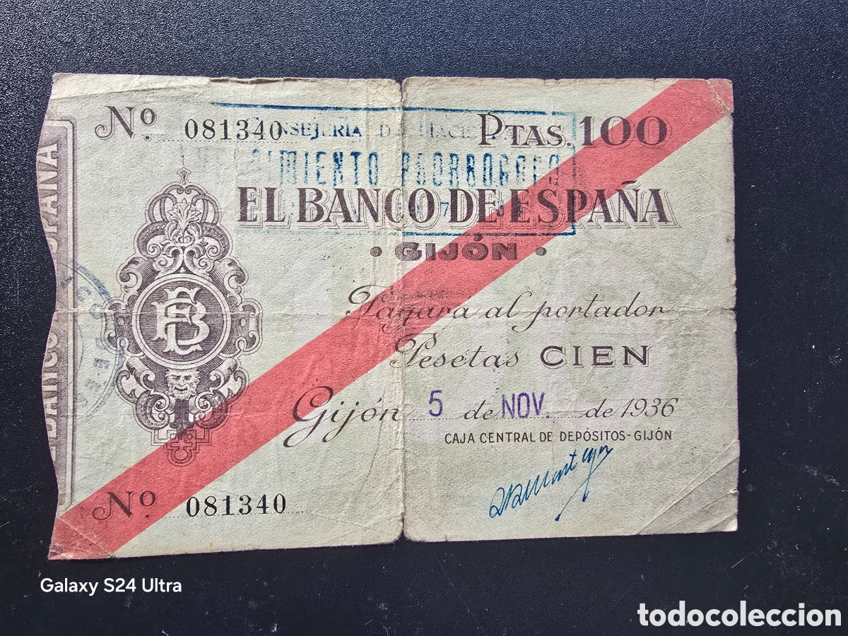 Billetes espa&ntilde;oles: 100 PESETAS DE 1936.....BANCO DE ESPA&Ntilde;A EN GIJON.....MUY ESCASO Y BONITO....ES EL DE LAS FOTOS