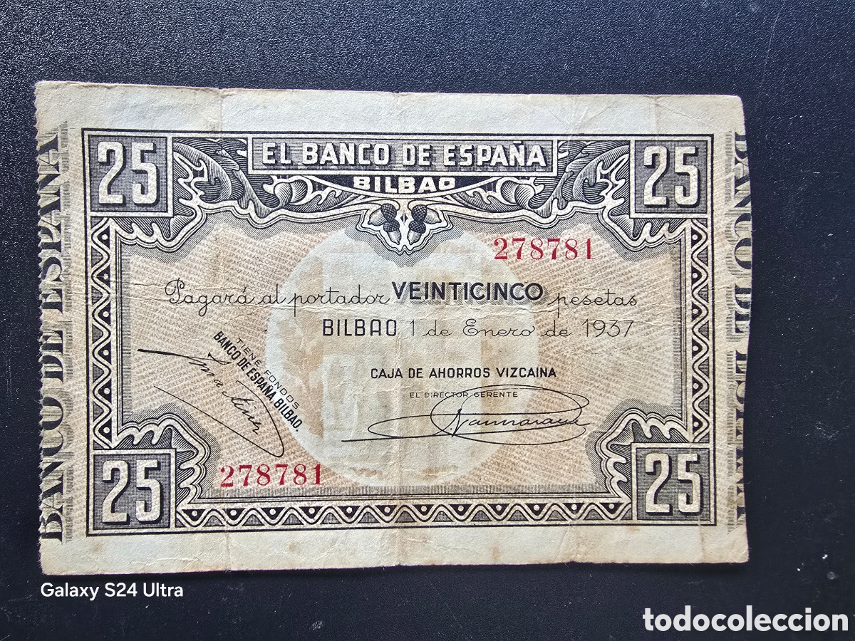 Billetes espa&ntilde;oles: 25 PESETAS DE 1937.....BANCO DE ESPA&Ntilde;A EN BILBAO.....BONITO....ES EL DE LAS FOTOS