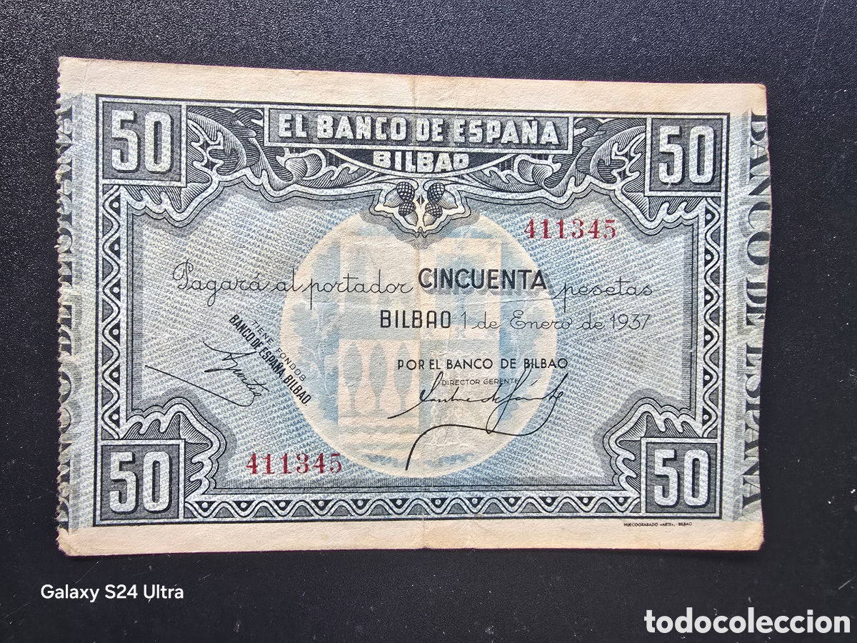 Billetes espa&ntilde;oles: 50 PESETAS DE 1937.....BANCO DE ESPA&Ntilde;A EN BILBAO.....BONITO....ES EL DE LAS FOTOS
