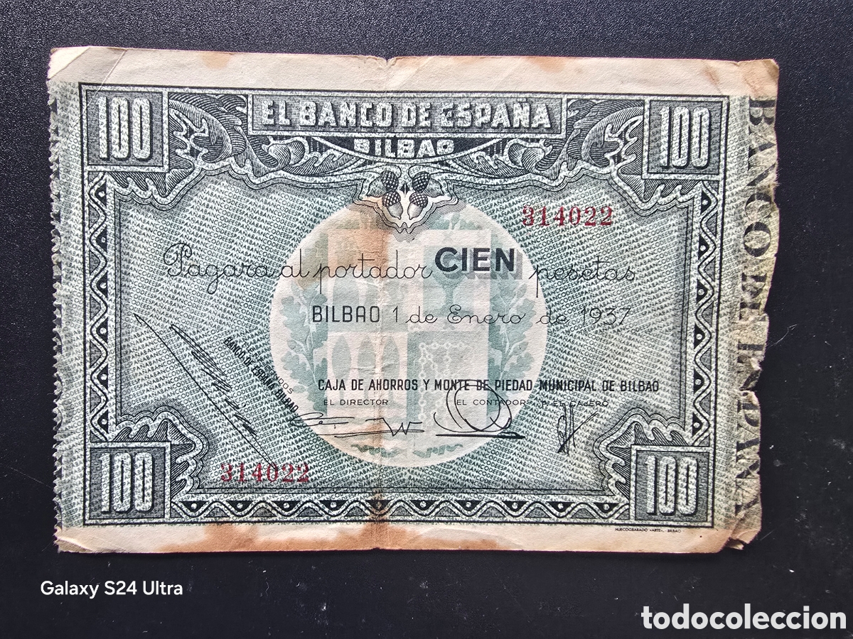 Billetes espa&ntilde;oles: 100 PESETAS DE 1937.....BANCO DE ESPA&Ntilde;A EN BILBAO.....BONITO....ES EL DE LAS FOTOS