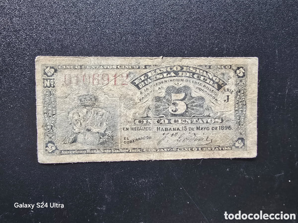 Billetes espa&ntilde;oles: 5 CENTAVOS DE 1896.....BANCO DE ESPA&Ntilde;A EN CUBA.....MUY ESCASO....ES EL DE LAS FOTOS