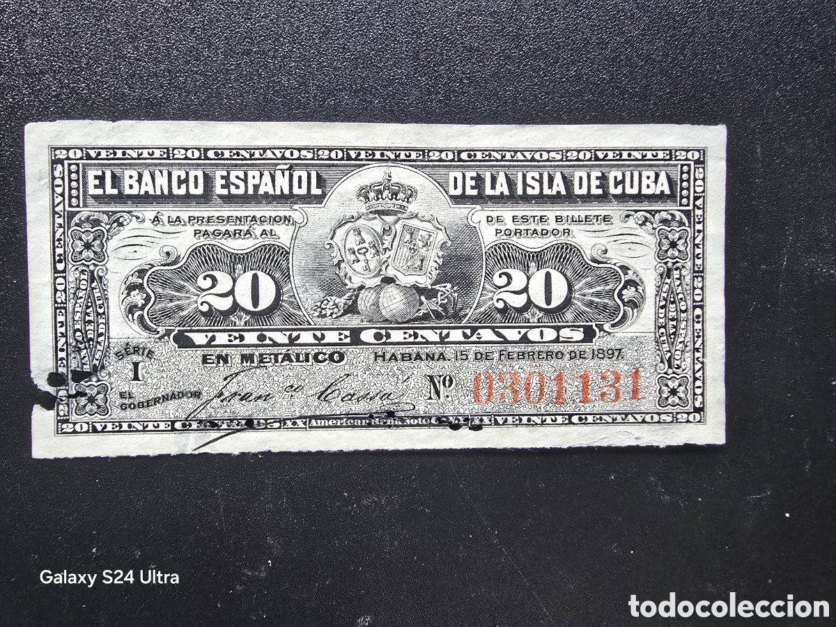 Billetes espa&ntilde;oles: 20 CENTAVOS DE 1897.....BANCO DE ESPA&Ntilde;A EN CUBA.....MUY ESCASO....ES EL DE LAS FOTOS