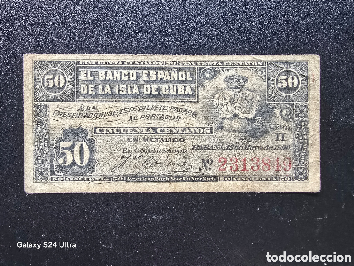 Billetes espa&ntilde;oles: 50 CENTAVOS DE 1896.....BANCO DE ESPA&Ntilde;A EN CUBA.....MUY ESCASO....ES EL DE LAS FOTOS